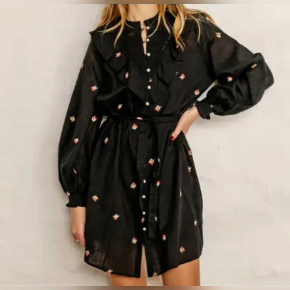 NWT Atelier Reve Irtoulouse Dress - Meteorite With Embroidered Flowers